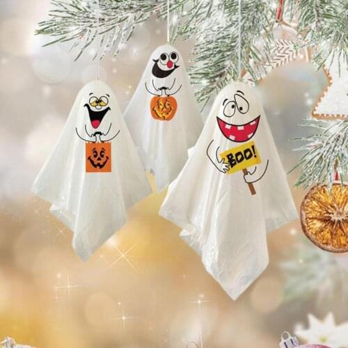 3Pcs Halloween Ghost Hanging Decoration Lovely Pattern Thicker Reusable Flying Ghost Scary Halloween Hanging Props for Home