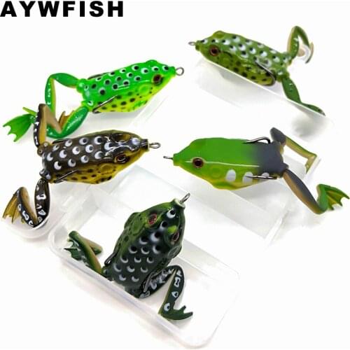 AYWFISH Set Lure 5PCS A LOT 55mm 15g Soft Frog Tackle Lifelike Legs Topwater Bait 3D Eyes Silicone Artificial Fishing Wobblers