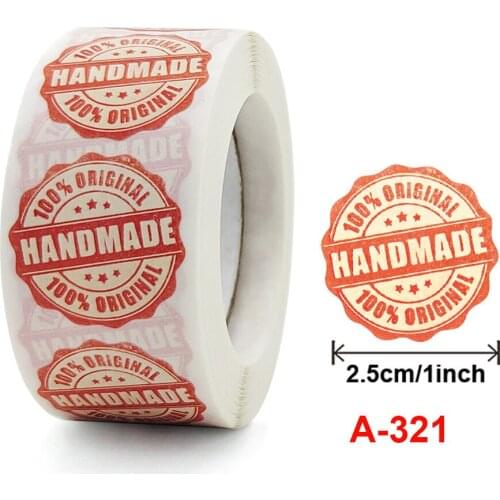 500pcs "100% Original Handmade" Red Handmade With For Your Order Sticke Heart Thanks Shopping Small Local Kraft Labels
