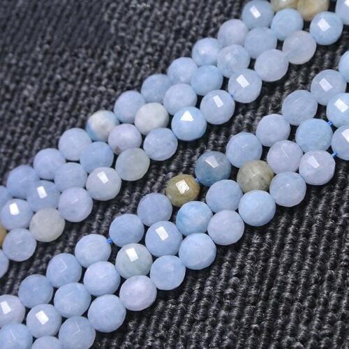6-12mm Natural Blue Aquamarines Quartzs Beads Round Faceted DIY Loose Beads For Jewelry Making beads Accessories 15'' Women Gift