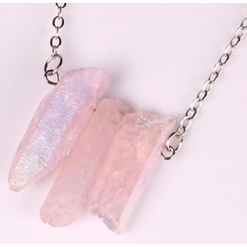 6pcs/lot Pure Handmade Rough Multicolour Pink Quartz Point Blue Crystal Beads Pendant Chip Necklace Male Women Summer Style Free
