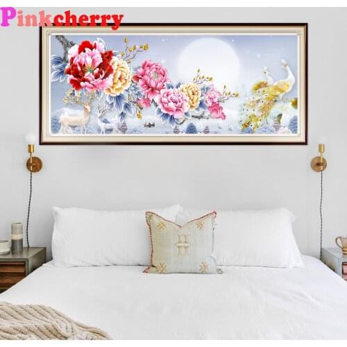 Large size 5 d diamond mosaic Modern chinese peony white deer and peacock For Living Room Home Decor diamond Painting embroidery