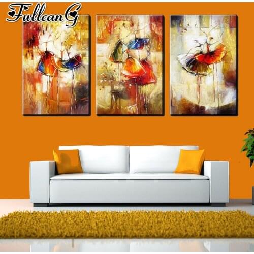 FULLCANG 5d diy diamond embroidery abstract dancing girl diamond painting triptych full square round drill home decor FC2767
