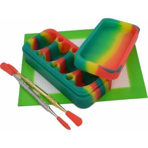 FDA 4 in 1 Non Stick Silicone oil concentrate Container Dab wax Jar+2pcs Bho Dabber Carving Dab tool+ Silicone pad Dab wax mat