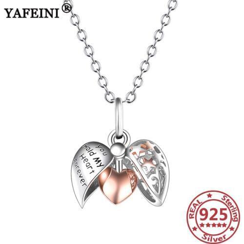 YAFEINI 925 Sterling Silver Cage Pendant Necklace With Heart Personalize Letter Silver 925 Womens Jewelry Valentines Day Gifts