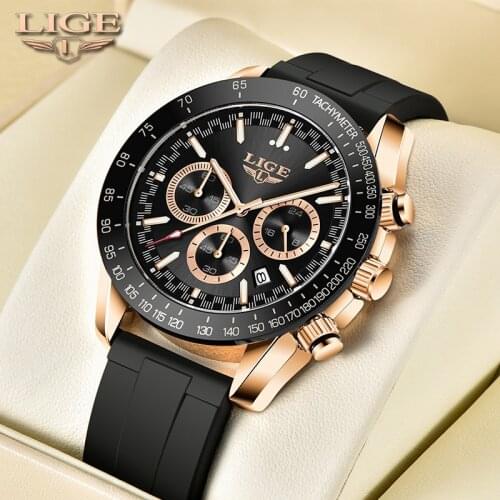 Mens Watches LIGE Top Brand Luxury Silicone strap Watch Men Waterproof Date Clock Sport Quartz Wristwatch Relogio Masculino+Box