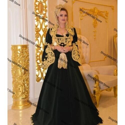 Black Kosovo Albanian Caftan Evening Dresses Vestidos Formales Gold Traditional Applique Prom Dress Robe De Soirée De Mariage