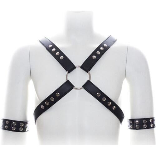 MaryXiong PU Leather Bondage Restraints Erotic Belts for Men Clubwear Cosplay Sexy Strap with Armlet Body Harness S&M Sex Toys