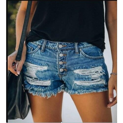 European and American fashion trend summer new ripped fringed denim shorts female warm pants
