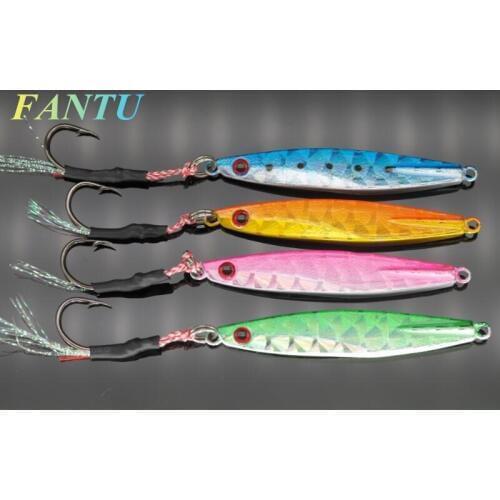 FANTU Sea Fishing Iron Sheet Fishing Lure Lead Fish With Mustad Cord Hook 5PCS Artificial Fihsing Tackles 16g/21g/32g