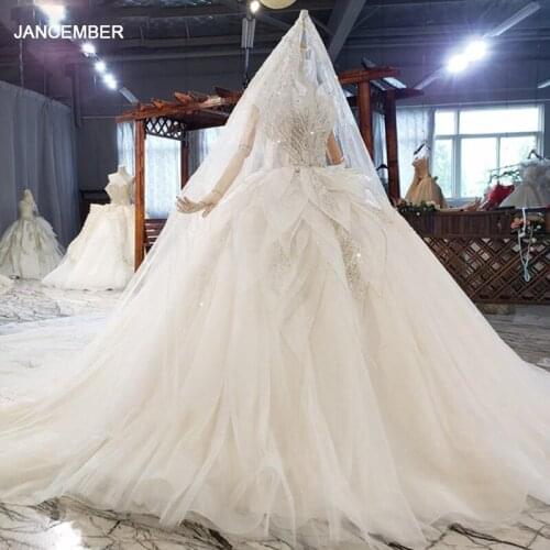 HTL1808 Luxurious Sequined Beading Wedding Dress 2020 Boat Neck Short Sleeve Ball Gowns حفلة موسيقية فساتين