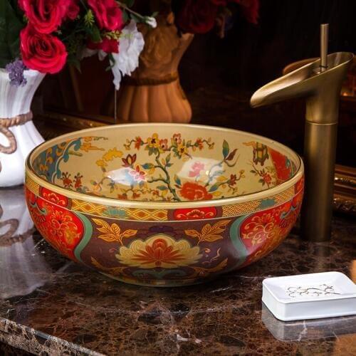Artistic Porcelain Ceramic Bathroom Sink Countertop Wash Basin jingdezhen