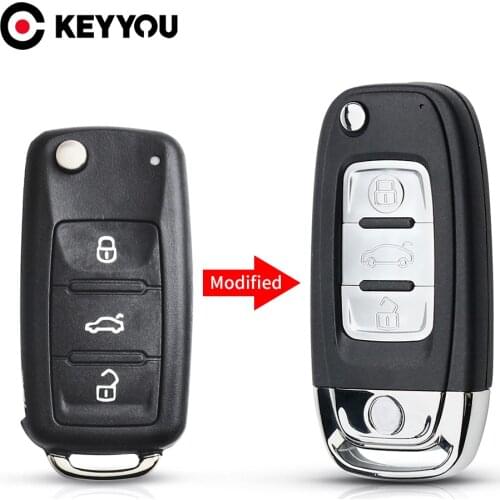 KEYYOU Modified Flip Folding Remote Key Shell For VW VOLKSWAGEN Caddy Golf Jetta Beetle Polo Tiguan Car Key Case 3 Buttons