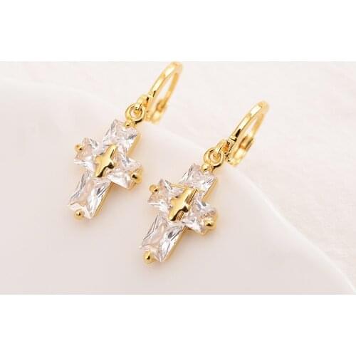 Red crystal cz cross drop earring Ethiopian/Nigeria/Kenya /Ghana Gold color Dubai african Arab Middle Eastern Jewelry Mom Gifts