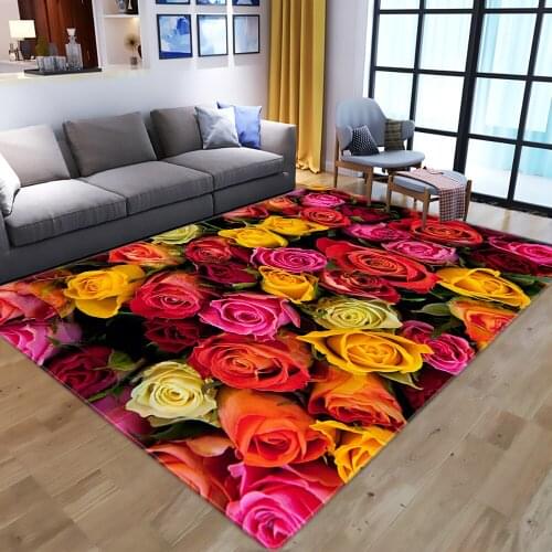 Flower pattern carpet Square Anti-Skid Area Floor Mat 3D Rug Non-slip Mat Dining Room Living Room Soft Bedroom Carpet style