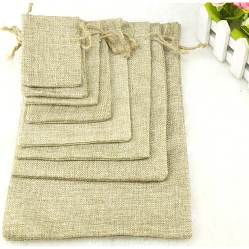 Jewelry Storage Bag Khaki Linen Package Solid Color Drawstring Bag Wedding Birthdag Christmas Party Gift Bag 1Pc