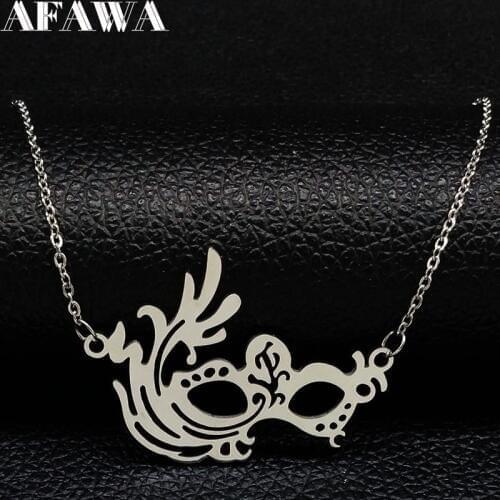 Mask Stainless Steel Chain Necklace for Women Silver Color Necklaces & Pendants Jewelery collares largos de moda 2021 N18255