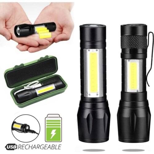 Mini Portable LED Flashlight USB Charging Flashlight Aluminum Alloy Pen Holder COB Light Flashlight LED Zoomable Waterproof Lamp