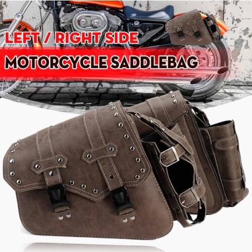 Motorcycle Saddlebags Tool Gloves Luggage Storage Pouch PU Leather Saddle Bag w/Bottle Holder Brown For Cafe Racer Chopper