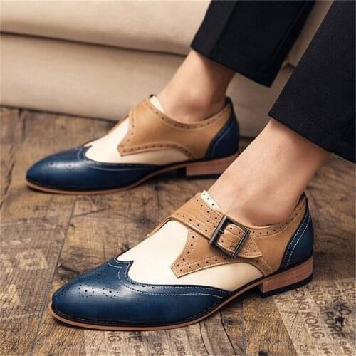 Fashion Business Casual Dress Men Shoes 2021 Spring Autumn New Classic Leather Shallow Mouth Slip On Color Matching Footwear
