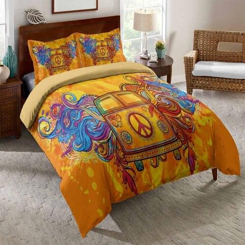 Boho Hippie Duvet Cover Set Colorful Peace Sign Bedding Set for Boys Girls Decorative Rainbow Comforter Cover with 2 Pillow Case
