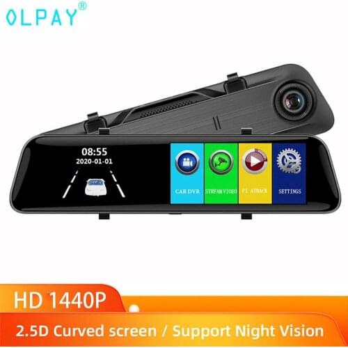 OLPAY 12inches Touch Screen 1440P HD Car DVR Dash camera Dual Lens Auto Camera Video Recorder Rearview mirror with Backup camera
