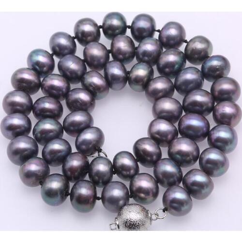 Women Jewelry natural pearl 10mm gray colors pearl round clasp necklace Natural freshwater pearl gift 17'' 43cm