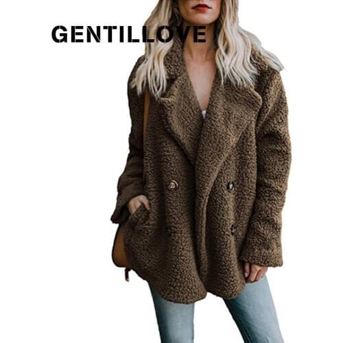 Gentillove Women Winter Teddy Coat Female Warm Faux Fur England Coat Casual Plus Size Soft Fluffy Fleece Jackets Overcoat 5XL