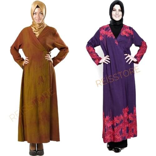 Dress Abaya Islamic Muslim Full Cover, Side Knotted, Double-Breasted Prayer, Womens Clothing Practical Negligee, Turkey Ramadan