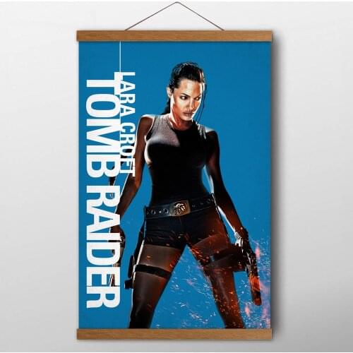 Lara Croft Tomb Raider Angelina Jolie Poster Canvas Cloth Wall Art Solid Wood Scrolls Paintings For Living Room Decor