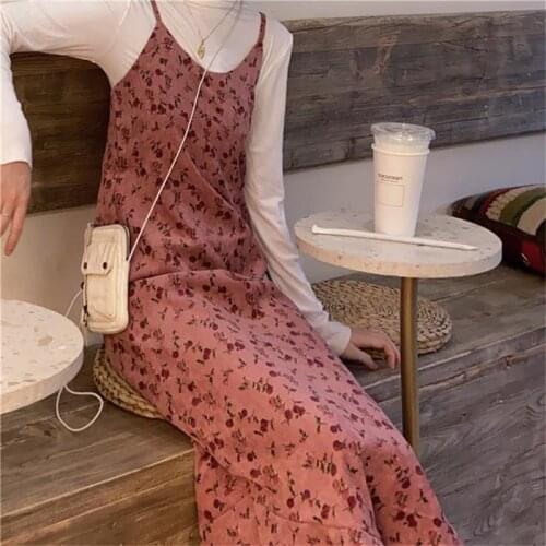 Casual Ins Sling Floral Dress Female Korean Kawaii Womens Dresses Japanese Harajuku Vintage Ladies Ulzzang Clothing For Women