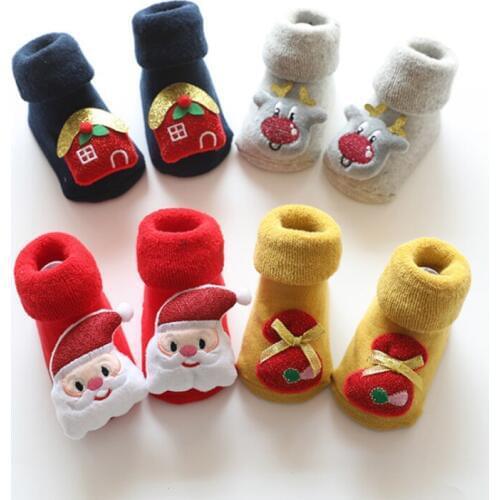 Christmas socks kids baby anti slip winter boy girls newborn infant thermal warm cotton terry sock toddler child Thick long sock