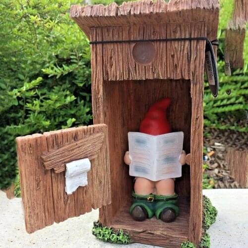 Garden Statue Resin Funny Goblin Figurines Squatting Toilet Dwarf Miniatures For Outdoor Halloween Witch Garden Decoration