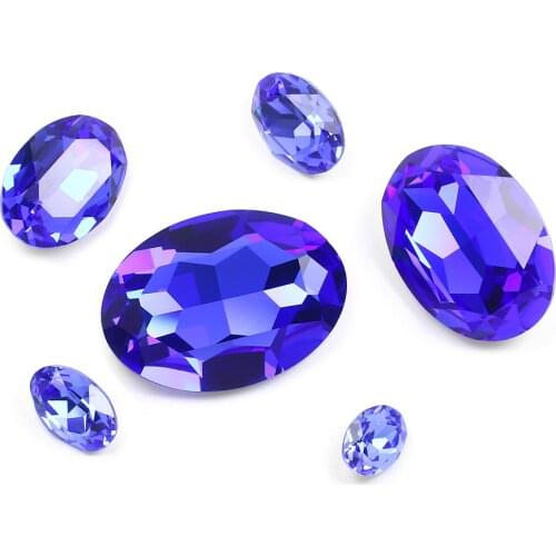 3D Oval Shape Sapphire K9 Glass Gems With Blue Crystal Fancy Stone Strass Diamond Gliter Loose Rhinestone For Jewelry Making