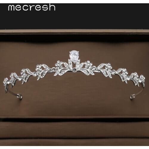 Mecresh Rhinestone Flower Wedding Tiara and Crown Crystal Birthday Headband Bride Hair Accessories Party Headpiece HG245