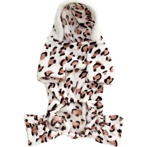 Dog Sweatshirt Pet Autumn Winter Flannel Warm Hoodie Leopard 4-Legged Fleece Costume For Small Medium Dogs Cats Jumpsuits