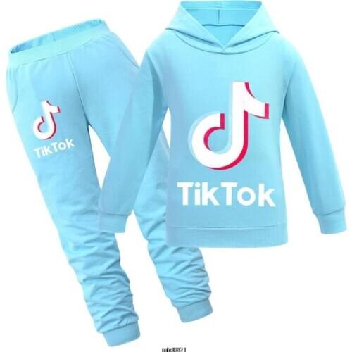 Tik Tok Baby Girls Hoodies Sets Spring Autumn Children Clothes Princess Tik Tok Print Long Sleeves Sweater+Pants Kids Tops