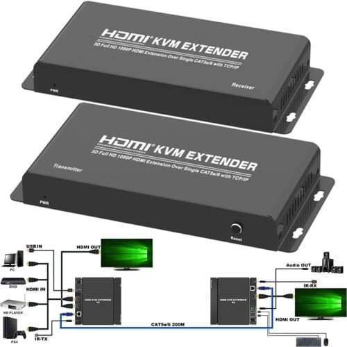 200m HDMI USB KVM Extender Via RJ45 Ethernet Network Cable CAT5e CAT6 One To Multi Transmitter Receiver Video Converter PC To TV