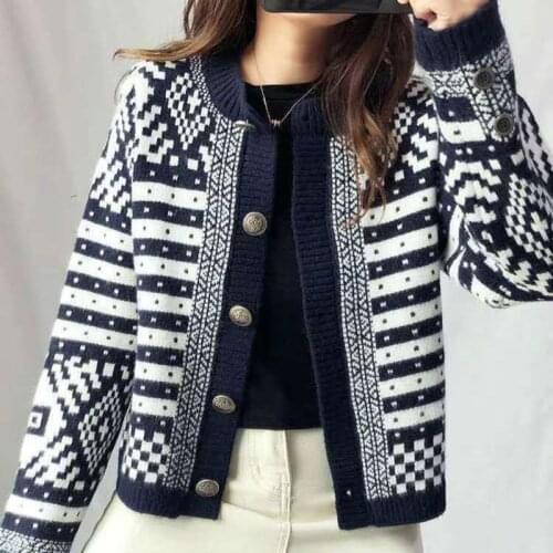 Cropped Cardigan Women Single Breasted Buttons Stripeed Coat Korean O-Neck Warm Jacket Kawaii Harajuku Autumn Knitted Sweaters
