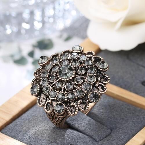 Wbmqda Luxury Vintage Gray Crystal Wedding Rings For Women Punk Antique Gold Turkish Jewelery Bague Femme 2020 New