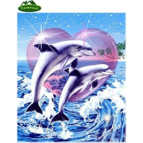 YUMEART 3D DIY Diamond Painting Cross Stitch Dolphin Crystal Needlework Diamond Embroidery Animal Full Diamond Decorative