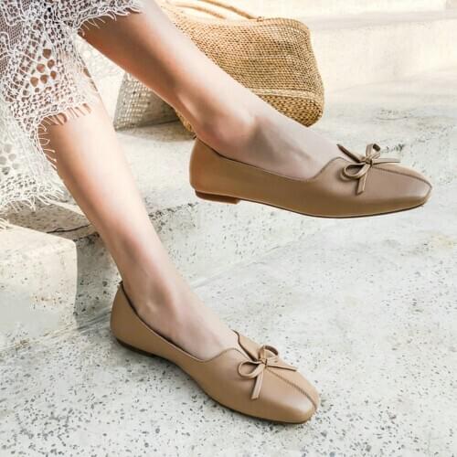 EshtonShero Summer Women Ballet Flats Shoes Leather Slip-on Casual Shoes Summer Loafer Black Shoes Women Butterfly-Knot Size 3-9