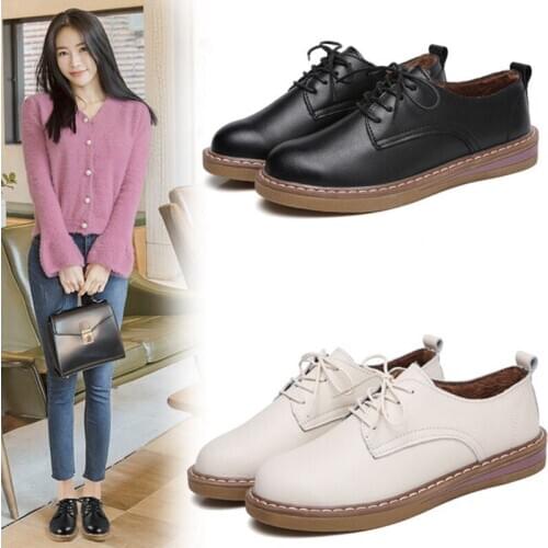 2020 Autumn And Winter Women Wild Casual Shoes Female Students Black Beige Single Shoes Plus Velvet Warm Cotton Shoes Sneakers