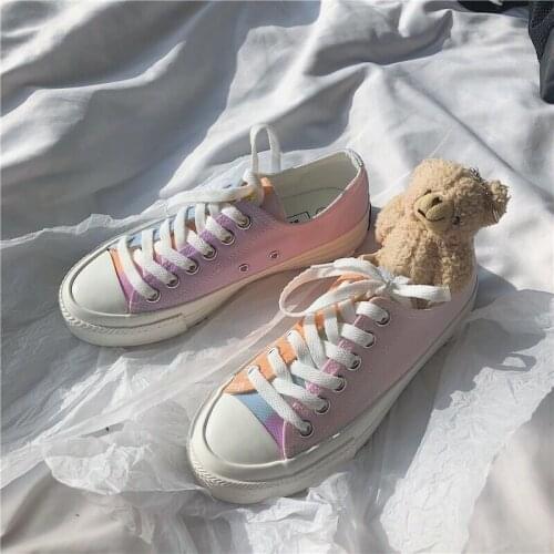 Womens Color Changing Canvas Shoes Trendy Fashion Versatile Low-top Lace-up Boarding Shoes Cute Fairy Colorful Kawaii Sneakers