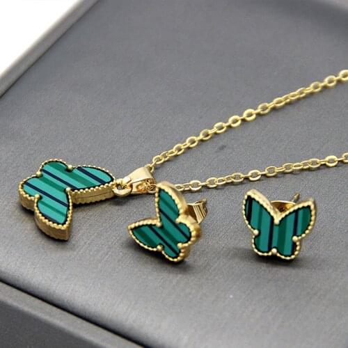 Luxury Enamel Butterfly Necklace Earrings jewelry sets Women Original Quality Fashion Animal Earings Girls parures bijoux Z433