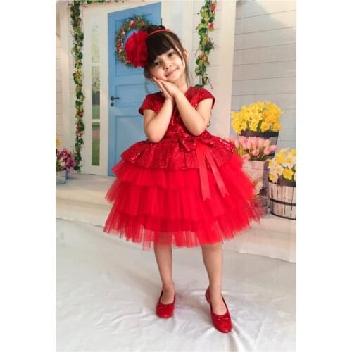 Female Child Red Gauze Evening Dress