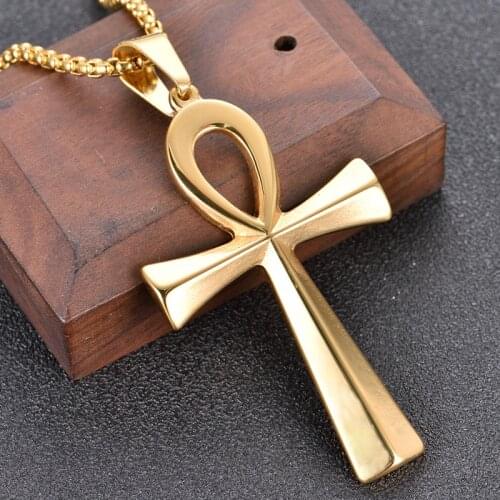 Gold Necklace Egyptian Ankh Crucifix Necklaces Pendants Stainless Steel Symbol of Life Cross Jewelry Gifts Chains