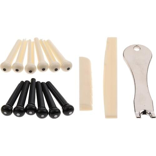 1 Set Slotted Saddle Nut Bridge Endpins Nail Puller For 6 Strings Acoustic Guitar Replacements