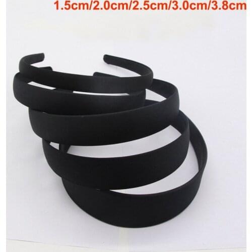 10PCS 2.5cm 1.0" Black Satin Fabric Covered Plain Plastic Hair Headbands with velvet back,women wrapped hairbands wholesales