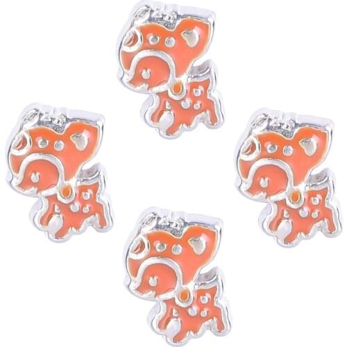 20Pcs/lot F432 Drop Oil Animal Fox Metal Floating Locket Charms Living Pendant Jewelry Accessories